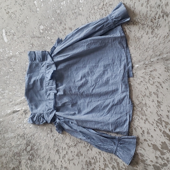 Joie Akari Ruffled Cold Shoulder Button Front Chambray Blouse SzXS - Picture 9 of 10